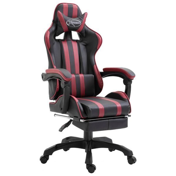 vidaXL Silla gaming con reposapi&eacute;s cuero sint&eacute;tico color vino tinto