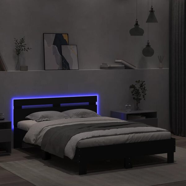 vidaXL Estructura de cama con cabecero y luces LED negro 135x190 cm