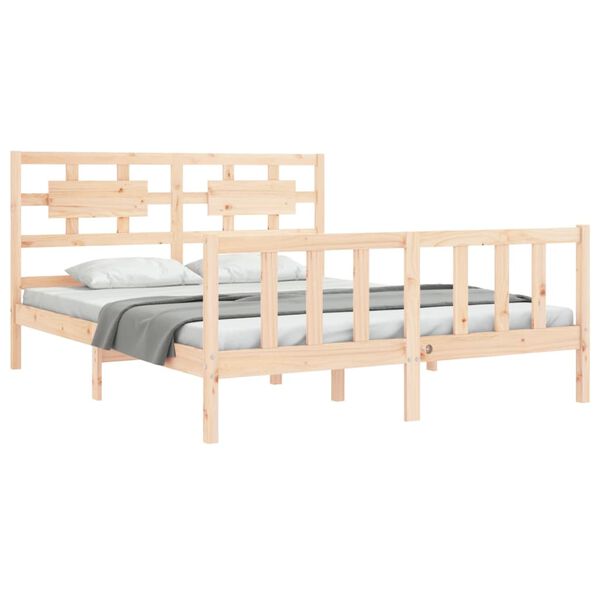 vidaXL Estructura de cama de matrimonio con cabecero madera maciza