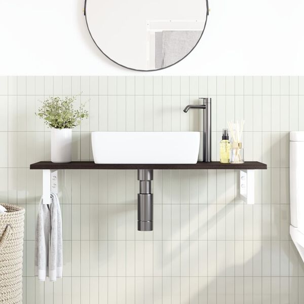 vidaXL Estante de lavabo de pared de acero y madera maciza de roble