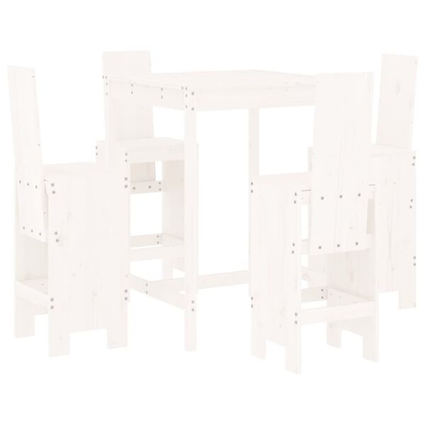 vidaXL Set de mesa y taburetes altos jardín 5 pzas madera pino blanco