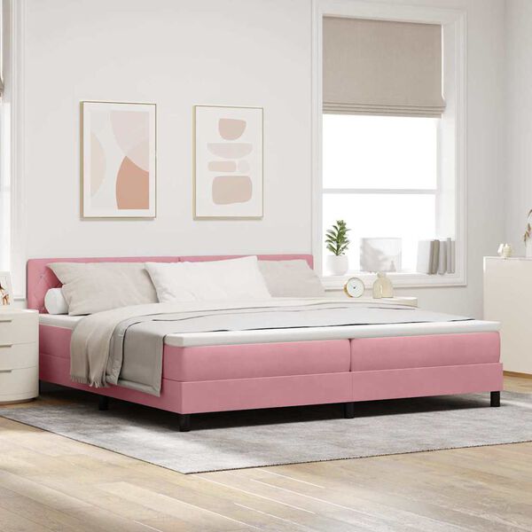 vidaXL Cama tipo Box Spring con colch&oacute;n Rosa 200 x 200 cm Terciopelo