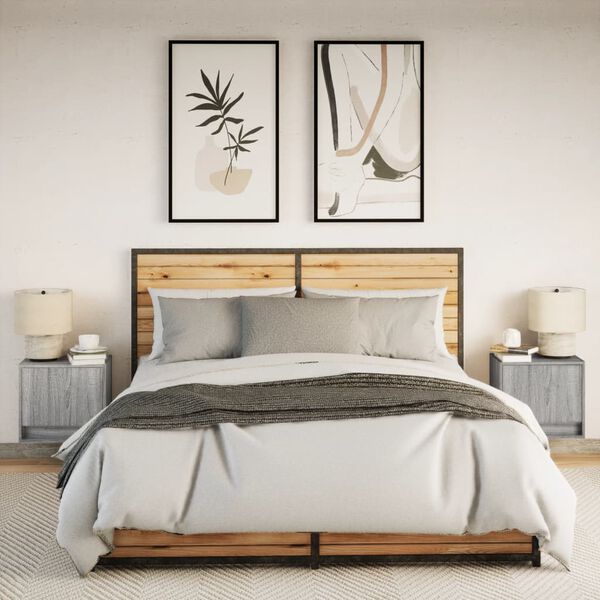 vidaXL Mesitas de noche de pared con luces LED 2 unidades gris Sonoma