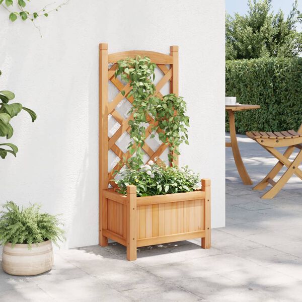 vidaXL Jardinera con enrejado de madera maciza de abeto marrón