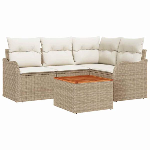 vidaXL Conjunto de sof&aacute;s de jard&iacute;n 5 pcs Beige y Crema rat&aacute;n sint&eacute;tico