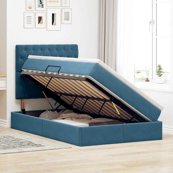 vidaXL Cama con almacenamiento y LED Azul Oscuro 120 x 200 cm