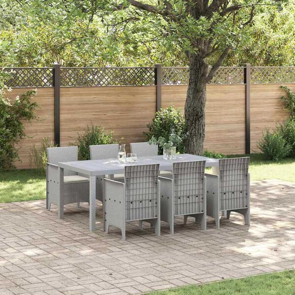 vidaXL Conjunto de Comedor de Jard&iacute;n 7 pcs Gris Claro Ratan Polt