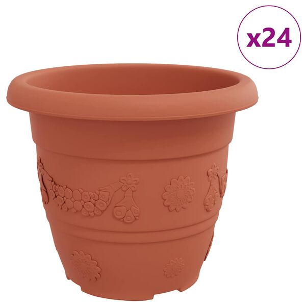 vidaXL Maceta Redonda para Flores 24 pcs Rojo Ladrillo &Oslash; 26 x 21.5 cm