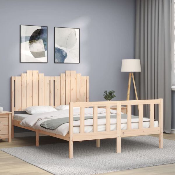 vidaXL Estructura de cama de matrimonio con cabecero madera maciza