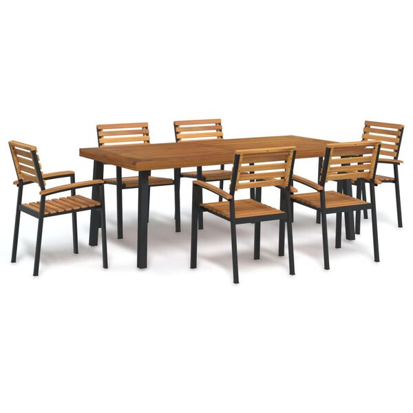 vidaXL Juego de comedor de jard&iacute;n 7 pzas madera maciza acacia y metal