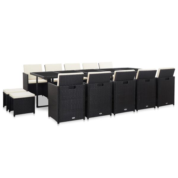 vidaXL Set comedor de jard&iacute;n 15 piezas y cojines rat&aacute;n sint&eacute;tico negro