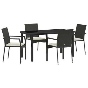 vidaXL Conjunto de Comedor de Jard&iacute;n 5 pcs Negro rat&aacute;n sint&eacute;tico