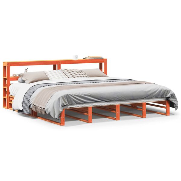 vidaXL Cama sin colch&oacute;n madera maciza de pino marr&oacute;n cera 180x200 cm