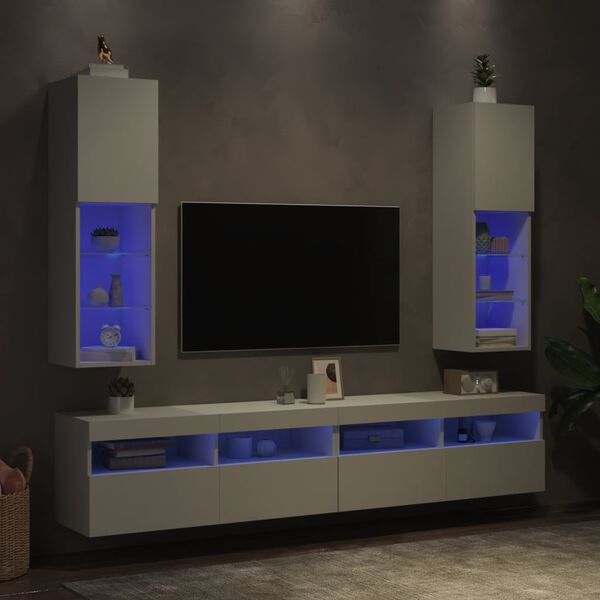 vidaXL Muebles de TV con luces LED 2 uds blanco 30,5x30x102 cm