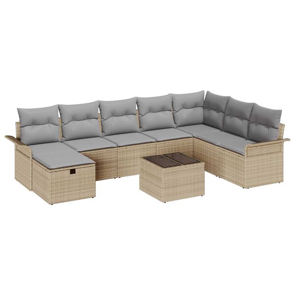vidaXL Conjunto de sof&aacute; de jard&iacute;n con coj&iacute;n 9 pcs Beige y Gris Claro