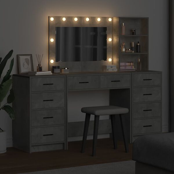 vidaXL Mesa Tocador con caj&oacute;n 3 pcs Gris Concreto Madera de ingenier&iacute;a