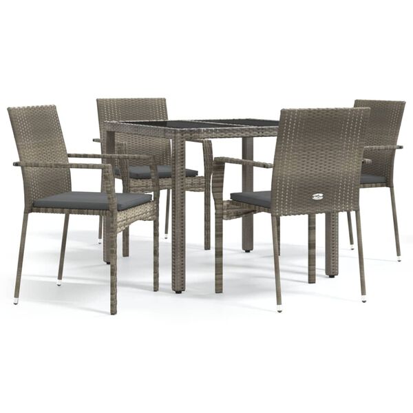 vidaXL Set comedor de jardín 5 piezas con cojines ratán sintético gris