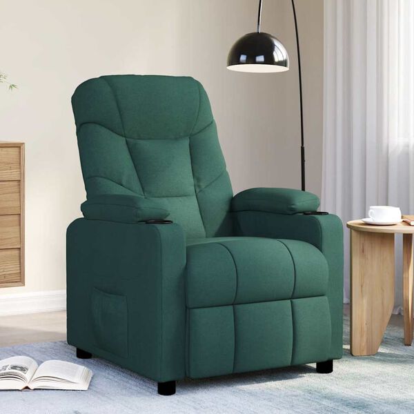 vidaXL Sillón de masaje de tela verde oscuro