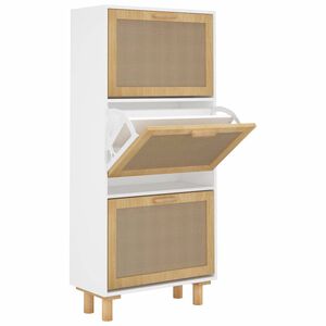 vidaXL Zapatero madera contrachapada blanco rat&aacute;n natural 52x25x115 cm