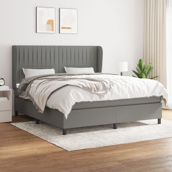 vidaXL Cama box spring con colch&oacute;n tela gris oscuro 180x200 cm