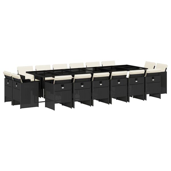vidaXL Set de muebles jard&iacute;n 17 pzas con cojines rat&aacute;n sint&eacute;tico negro
