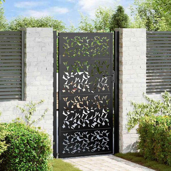 vidaXL Puerta de jard&iacute;n negra 100x175 cm dise&ntilde;o de hojas de acero