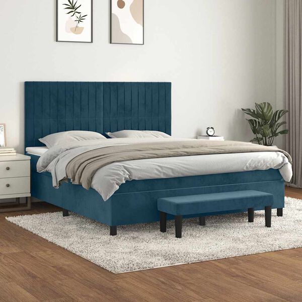 vidaXL Cama box spring con colch&oacute;n terciopelo azul oscuro 160x200 cm