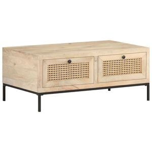 vidaXL Mesa de centro madera maciza mango y ca&ntilde;a natural 90x50x37 cm