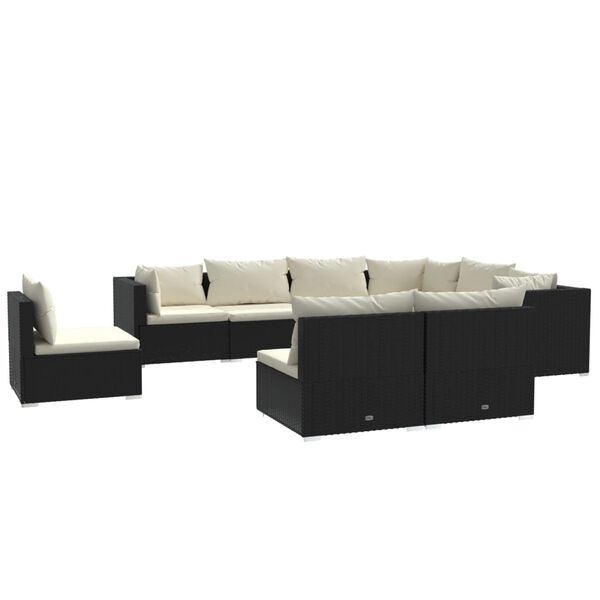 vidaXL Set de muebles de jardín 9 pzas y cojines ratán sintético negro