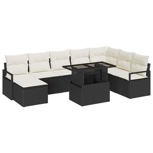 vidaXL Conjunto de sof&aacute; de jard&iacute;n 9 pcs Negro Polirat&aacute;n