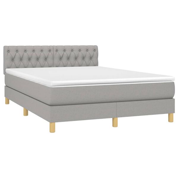 vidaXL Cama box spring colch&oacute;n y luces LED tela gris claro 140x190 cm