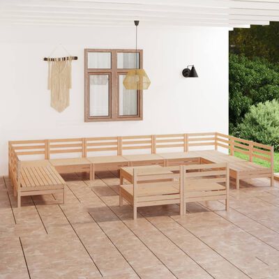 vidaXL Juego de muebles de jardín 13 piezas madera maciza de pino