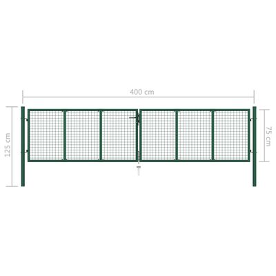 vidaXL Puerta de malla de jardín acero verde 400x75 cm
