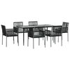 vidaXL Set comedor jard&iacute;n 7 pzas y cojines acero rat&aacute;n sint&eacute;tico negro