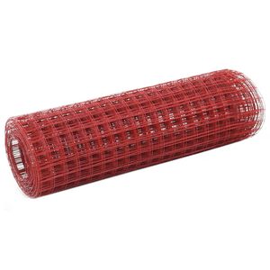 vidaXL Alambrada de gallinero acero revestimiento PVC rojo 25x0,5 m