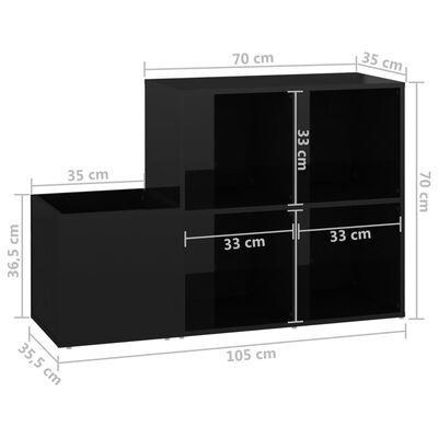 vidaXL Zapatero de recibidor contrachapado negro brillo 105x35,5x70 cm