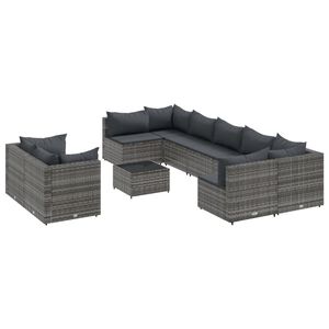 vidaXL Set de sof&aacute;s de jard&iacute;n y cojines 10 pzas rat&aacute;n sint&eacute;tico gris