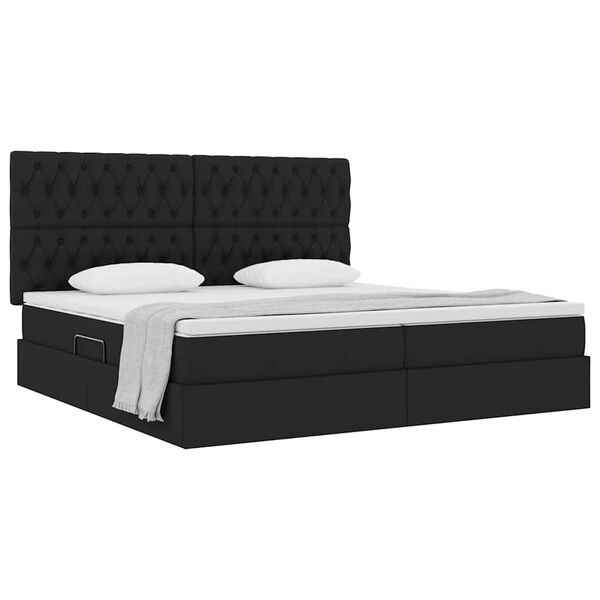 vidaXL Cama con almacenamiento y colch&oacute;n Negro 200 x 200 cm Poli&eacute;ster