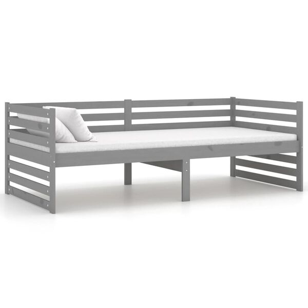 vidaXL Sof&aacute; cama con colch&oacute;n madera de pino maciza gris 90x200 cm