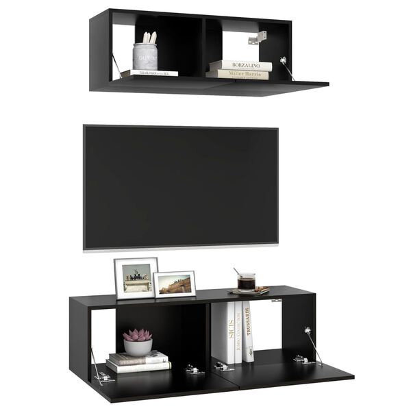 vidaXL Set de muebles de sal&oacute;n TV 2 pzas madera de ingenier&iacute;a negro