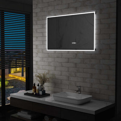 vidaXL Espejo de baño con LED, sensor táctil y reloj 100x60 cm