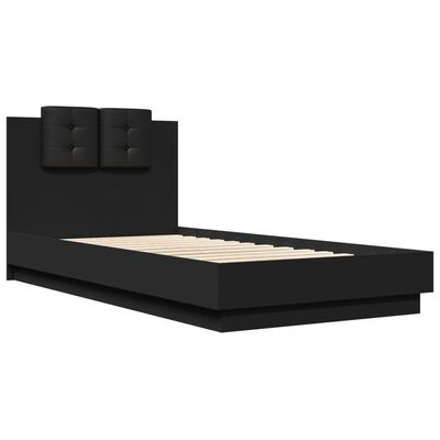 vidaXL Estructura de cama con cabecero y luces LED negro 75x190 cm