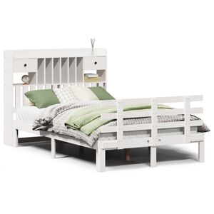 vidaXL Cama con estanter&iacute;a sin colch&oacute;n madera maciza blanca 135x190 cm