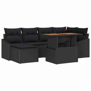 vidaXL Conjunto de sof&aacute; de jard&iacute;n 7 pcs Negro Polirat&aacute;n