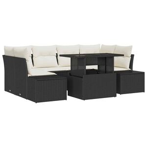 vidaXL Juego de Sof&aacute; 7 uds. Negro y crema rat&aacute;n sint&eacute;tico