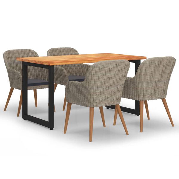 vidaXL Juego muebles jard&iacute;n 5 pzas con cojines rat&aacute;n sint&eacute;tico marr&oacute;n