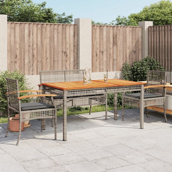 vidaXL Set comedor de jard&iacute;n 5 piezas con cojines rat&aacute;n sint&eacute;tico gris