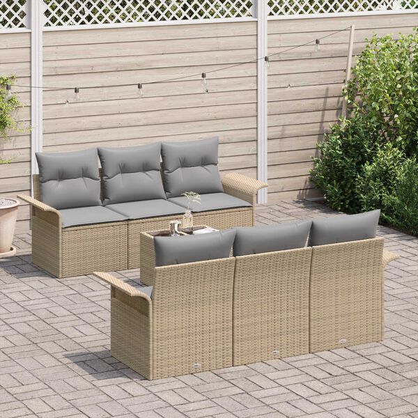 vidaXL Conjunto de sofá de jardín 7 pcs Beige ratán sintético