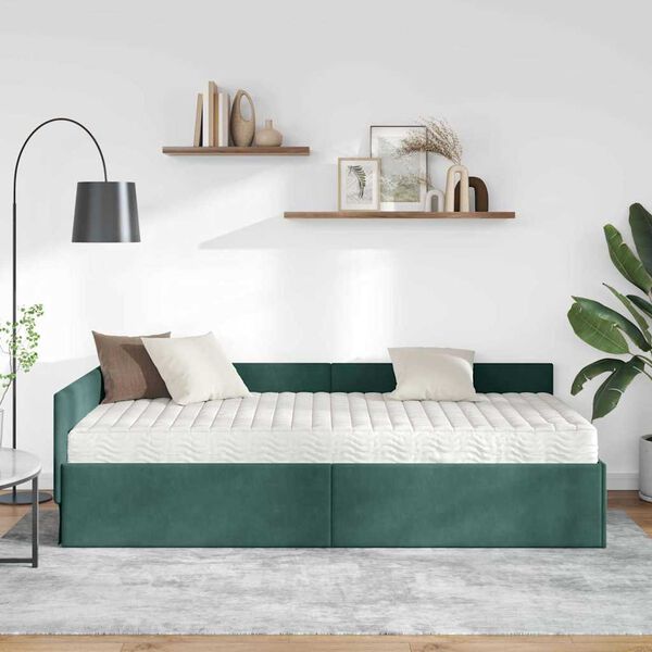vidaXL Estructura de Cama Esquina con Colch&oacute;n 2 pcs Verde Terciopelo