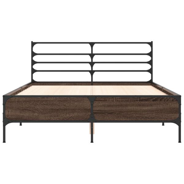 vidaXL Estructura cama madera ingenier&iacute;a metal marr&oacute;n roble 140x190 cm